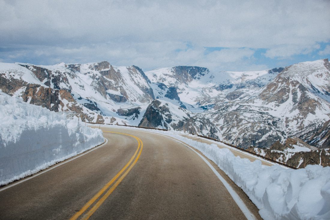 Spread: a plowed pass road in winter